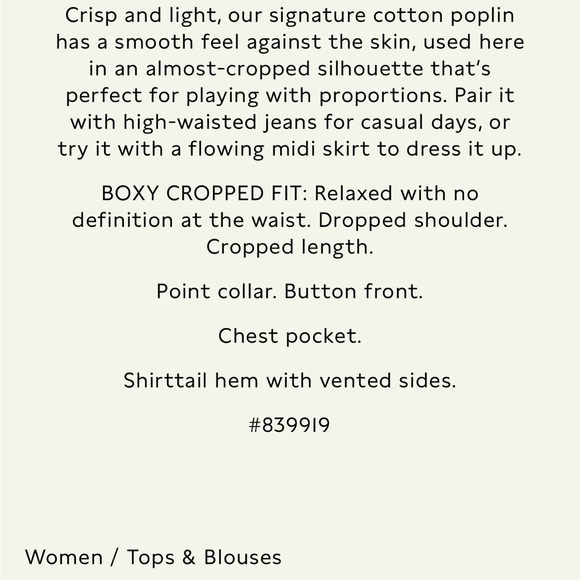 Banana Republic Boxy cropped shirt in size XL. New with tags - Picture 6 of 8